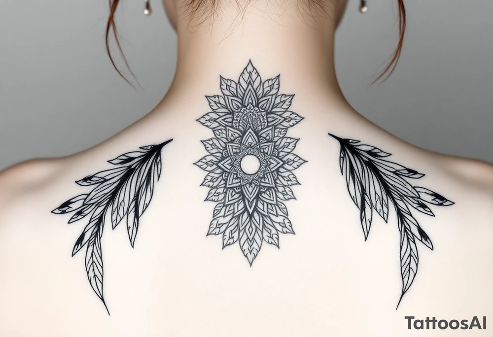spiritual feathers ornamental mandala shaman tattoo idea