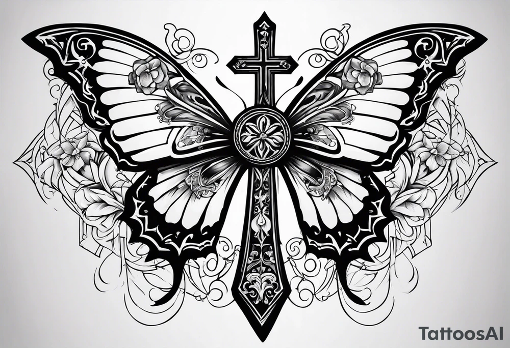 Cross with butterflies around the cross tattoo idea