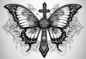 Cross with butterflies around the cross tattoo idea