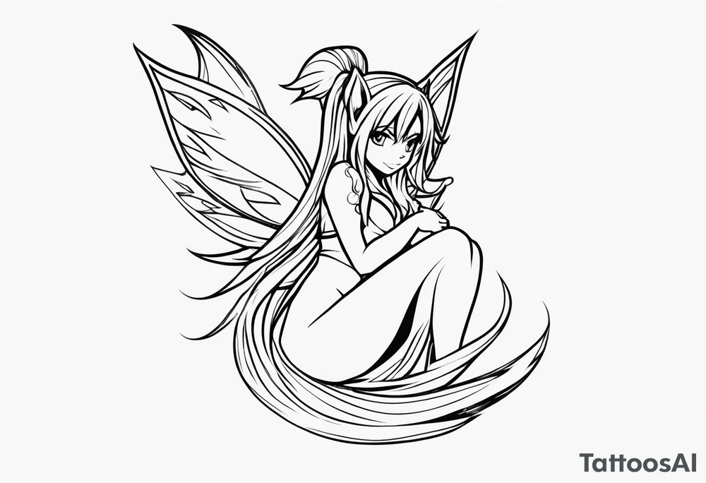 A fairy with a tail inspired by the logo of the show called Fairy Tail in a tattoo design sketch tattoo idea