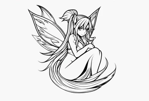 A fairy with a tail inspired by the logo of the show called Fairy Tail in a tattoo design sketch tattoo idea