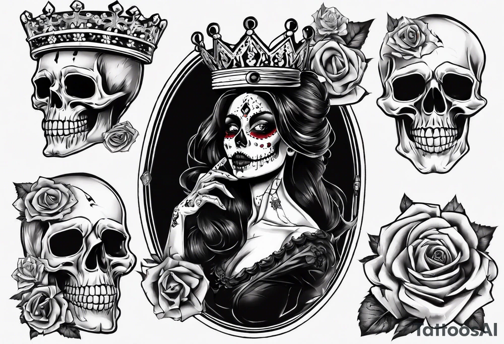 santa la muerta with money and crown
on the card tattoo idea