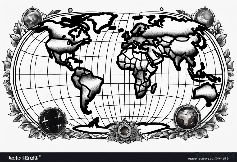 the earth with a flat map design tattoo idea