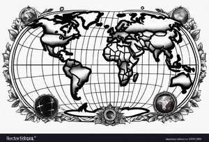 the earth with a flat map design tattoo idea