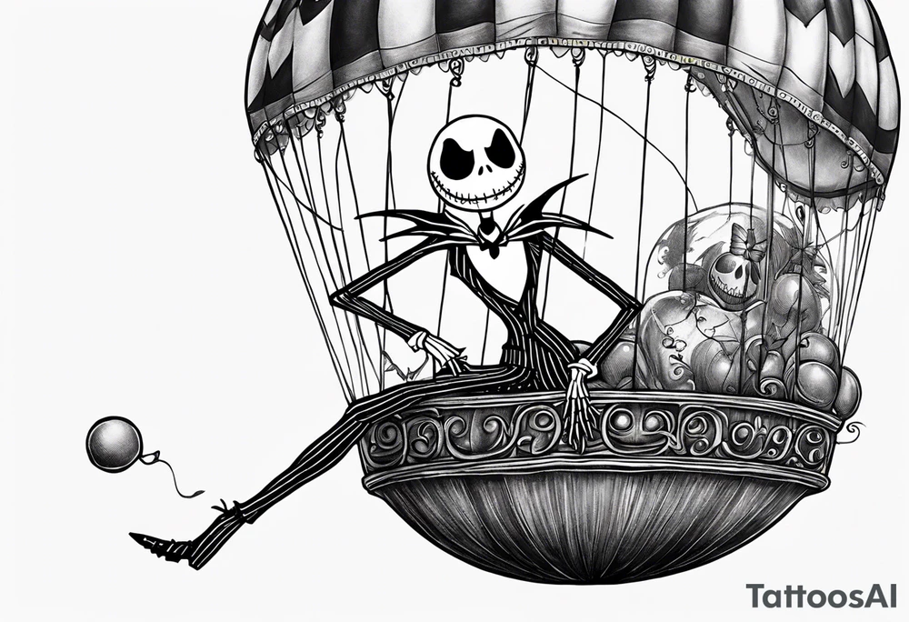 sally skellington flying in a balloon with jack skellington's face tattoo idea