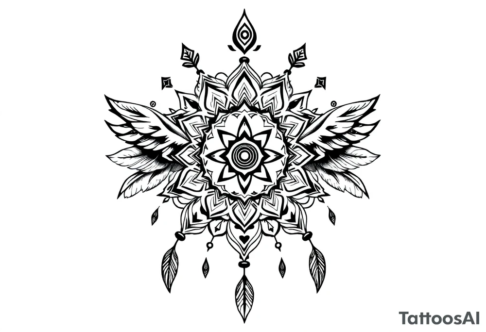 spiritual feathers ornamental mandala indian shaman rune tattoo idea