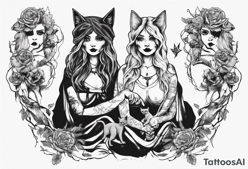 Three Sisters holdning a cat tattoo idea