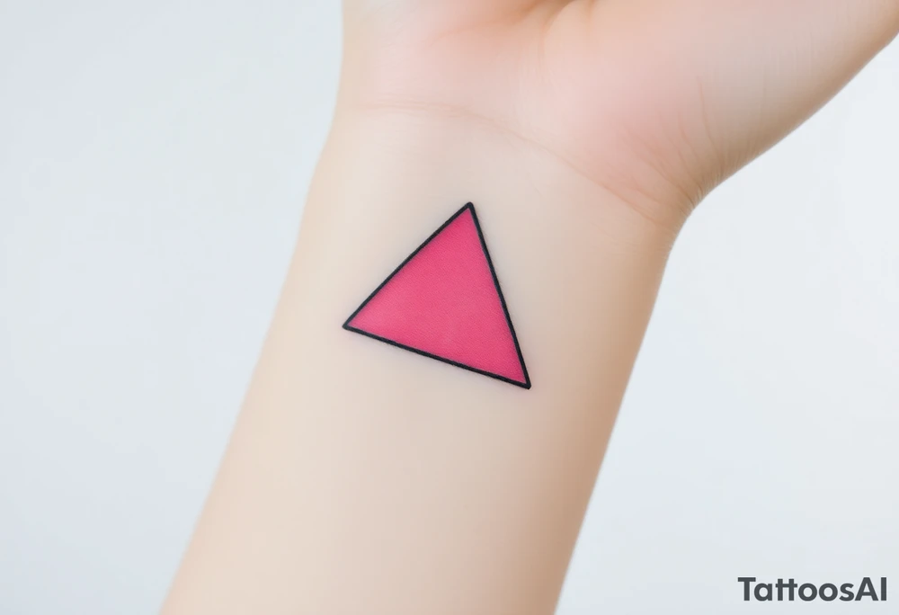 A watercoloured pink triangle (upsidedown), with very small black lining and upside down. Just the colour pink. No shapes. Just the colour pink filling the triangle and a small black outline tattoo idea