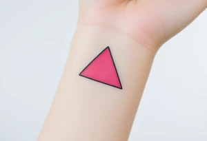 A watercoloured pink triangle (upsidedown), with very small black lining and upside down. Just the colour pink. No shapes. Just the colour pink filling the triangle and a small black outline tattoo idea