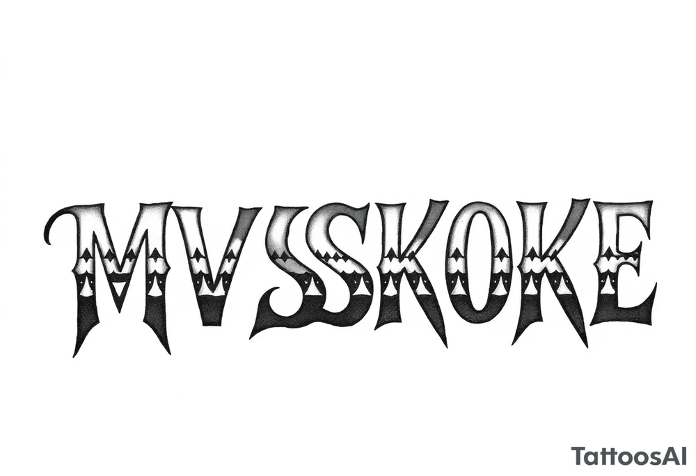 The word “MVSKOKE” shaded with Native American print tattoo idea