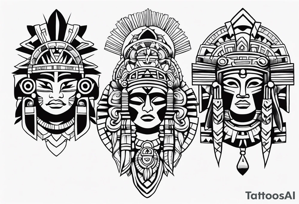 Aztec heritage in a sleeve format tattoo idea
