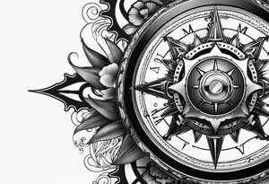 A Vintage compass and steampunk gears with gladiolus. tattoo idea