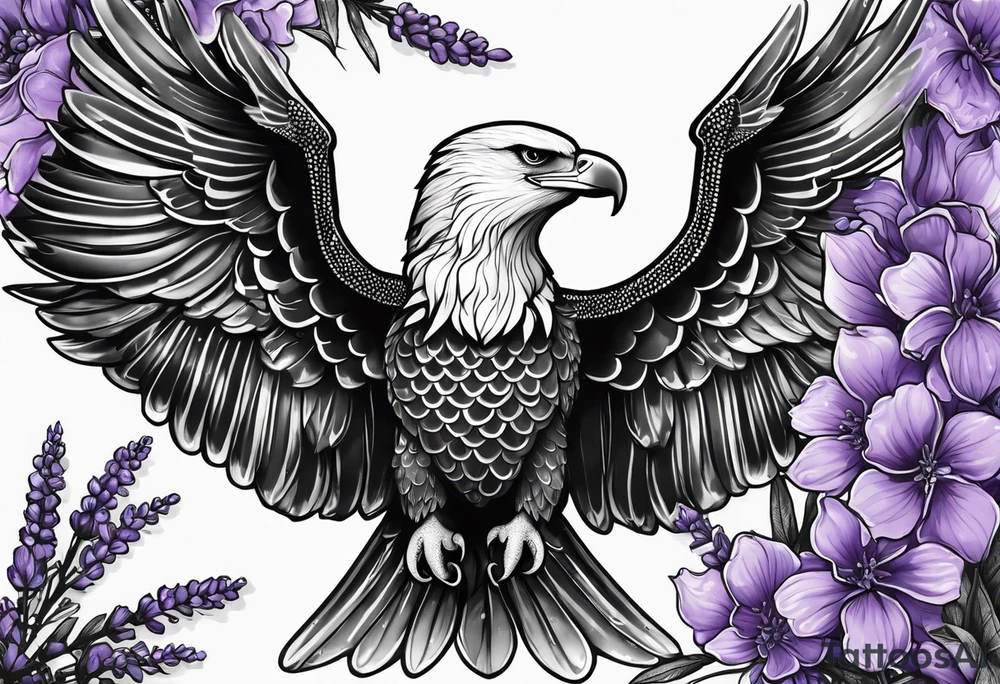 Eagle bird
, with spotted eagle-stingray and lavender flowers eith the year 1978-2022 tattoo idea