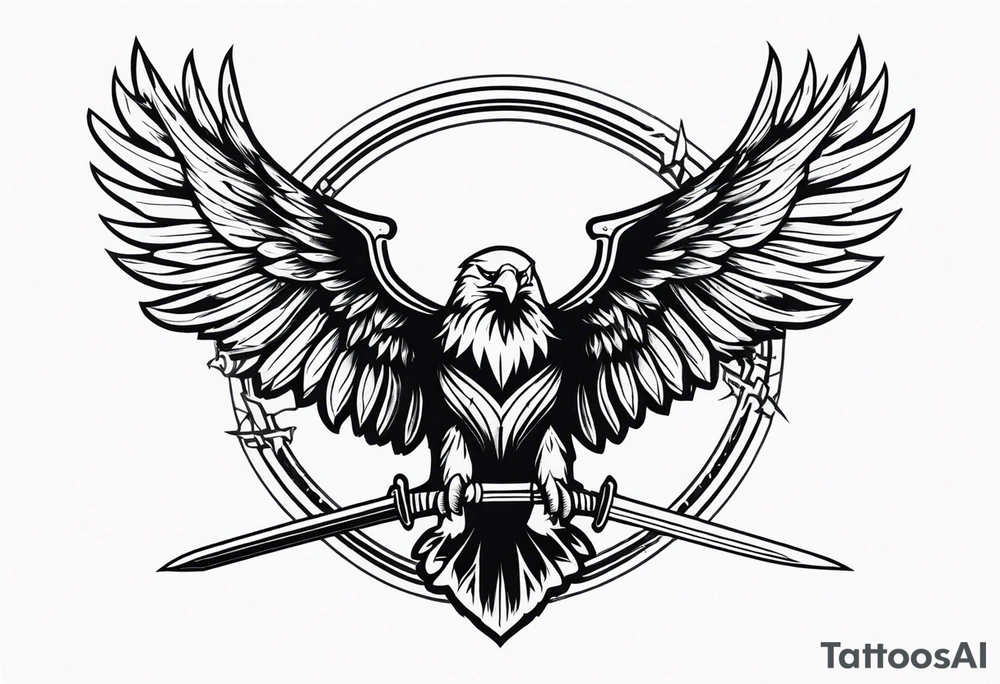 Eagle flying with sword tattoo idea