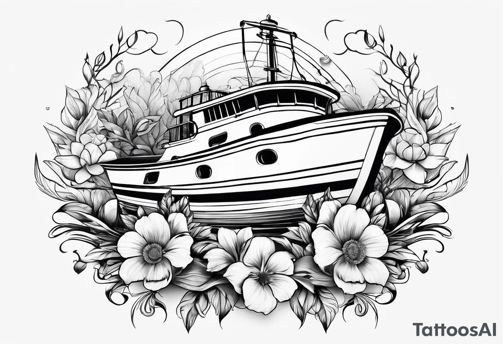 Flower with boat tattoo idea