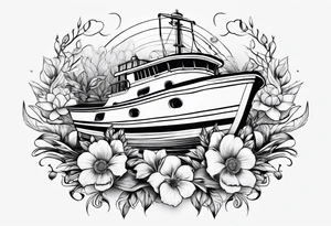 Flower with boat tattoo idea