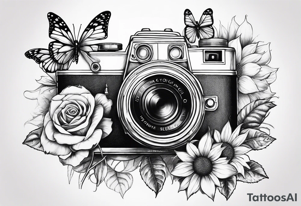 Flower : rose , sunflower, camera, butterfly tattoo idea