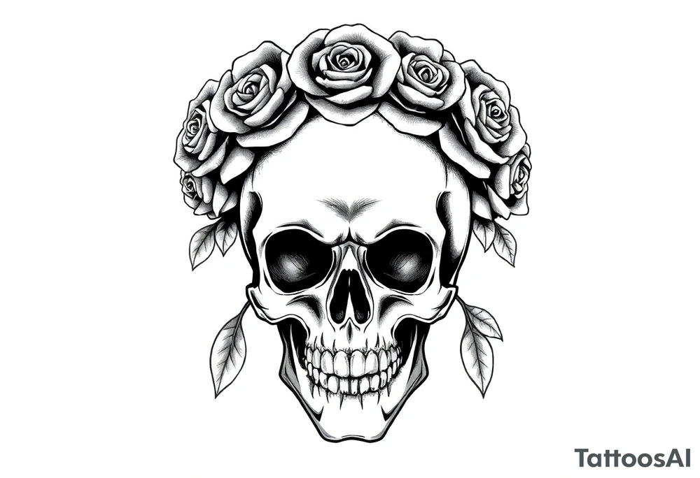 skull with crown of roses tattoo idea