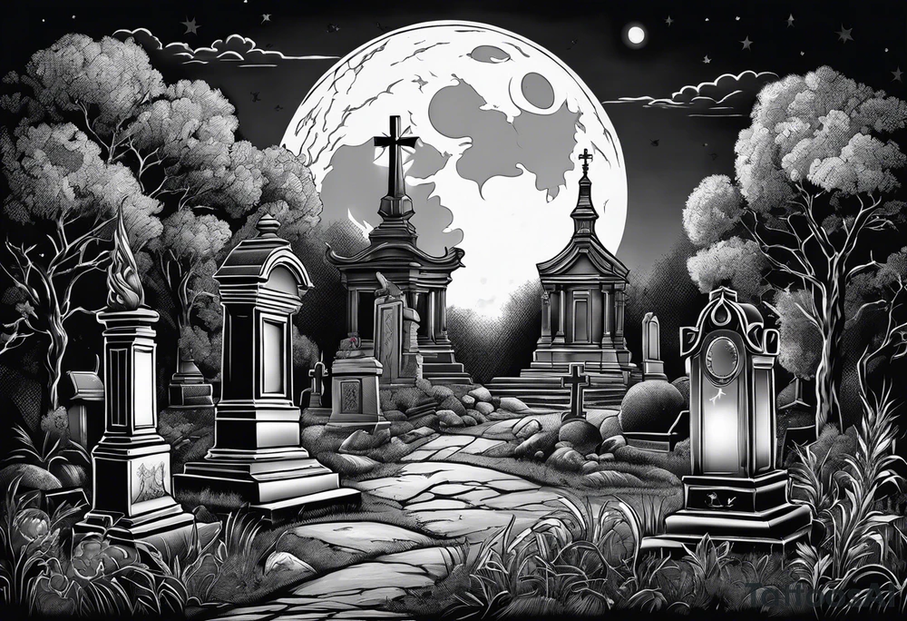 graveyard with moon tattoo idea