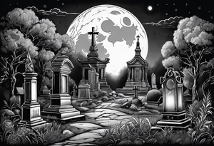 graveyard with moon tattoo idea