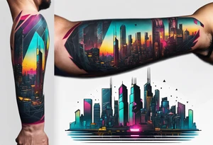 cyberpunk 2077, forearm tattoo, geometric, subtle, men, city skyline, tattoo idea