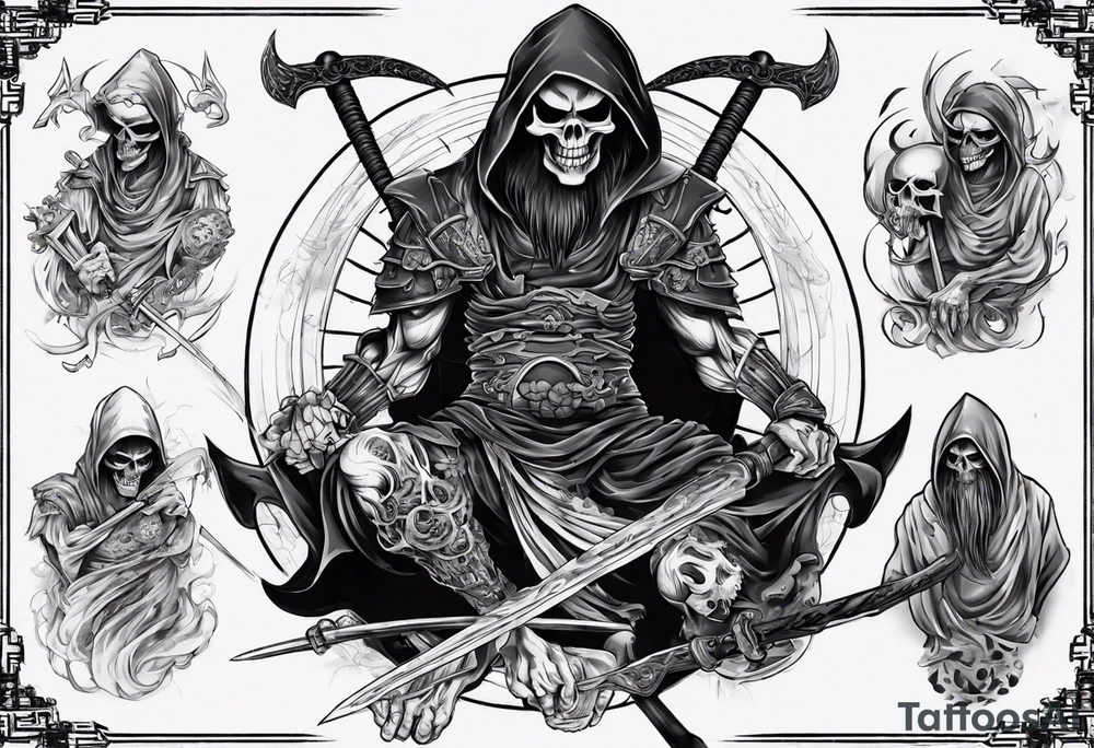 asian warrior who is alsoo  a grim reaper tattoo idea