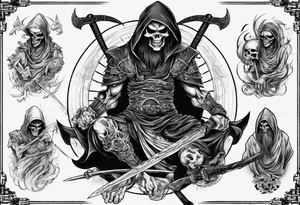 asian warrior who is alsoo  a grim reaper tattoo idea