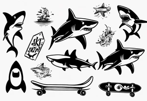 shark flying on a skateboard tattoo idea