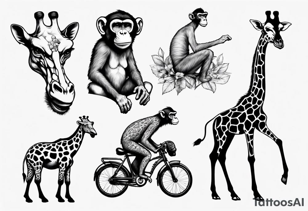 Monkey riding a giraffe tattoo idea