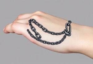 Chains intertwined around wrist going up to the thumb and index finger and connecting tattoo idea