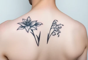 shoulder blade tattoo for women with daffodils, daisy, lily of the valley tattoo idea