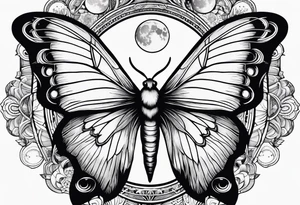 luna moth surrounded by the phases of the moon tattoo idea