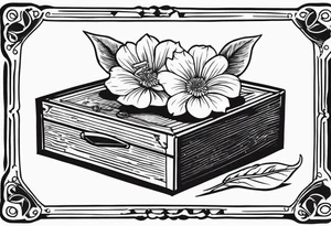 An sailor Jerry style tattoo of a vintage cigar box with one lit cigar and one flower on top tattoo idea
