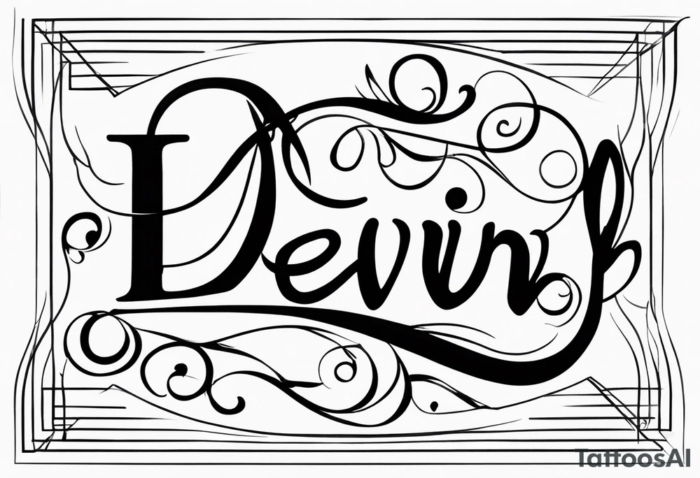 using my husbands name 'devin' can you create a thin line script tattoo 
 with name only and very minimalist tattoo idea