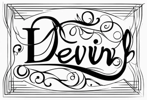 using my husbands name 'devin' can you create a thin line script tattoo 
 with name only and very minimalist tattoo idea