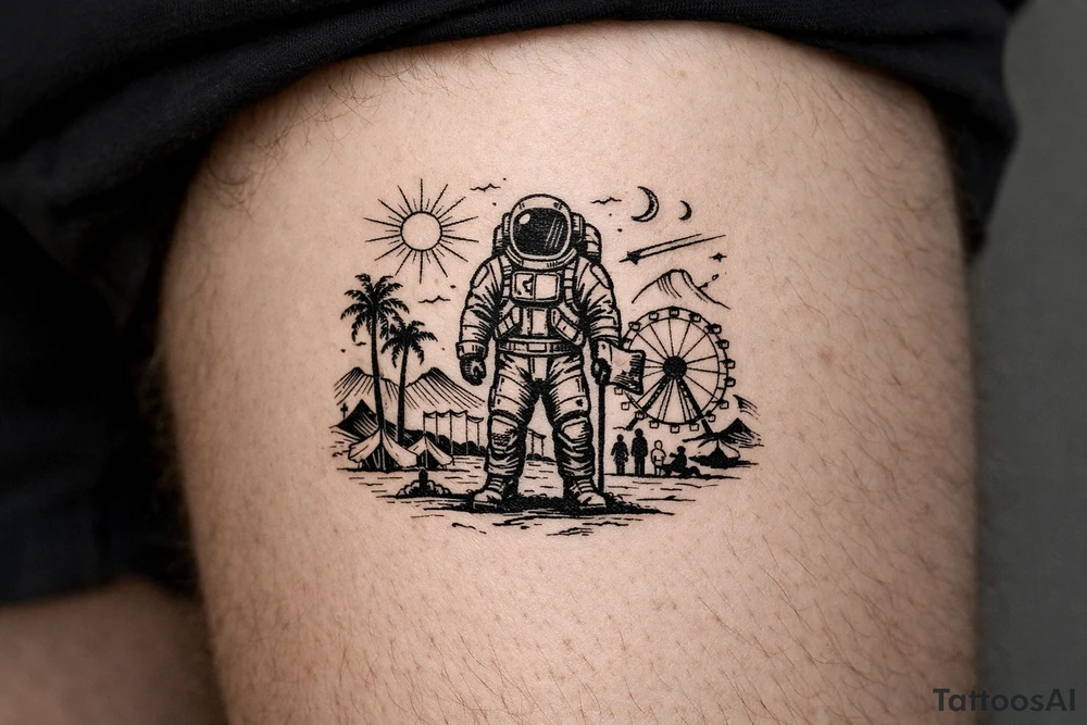 Coachella music festival, without the title of the festival, with astronaut tattoo idea