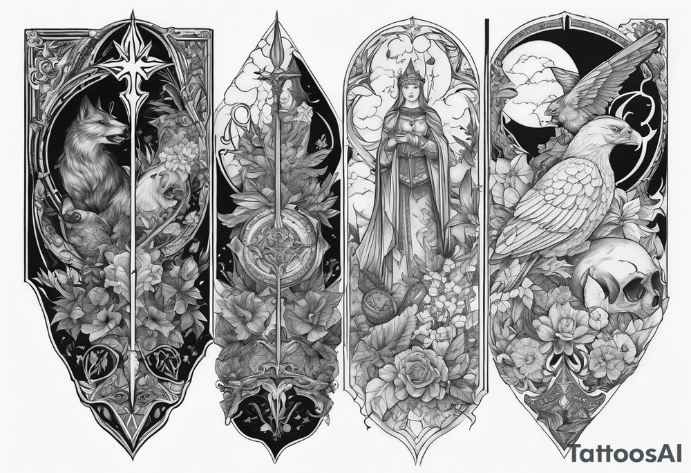 Medieval fantasy collage sleeve tattoo tattoo idea