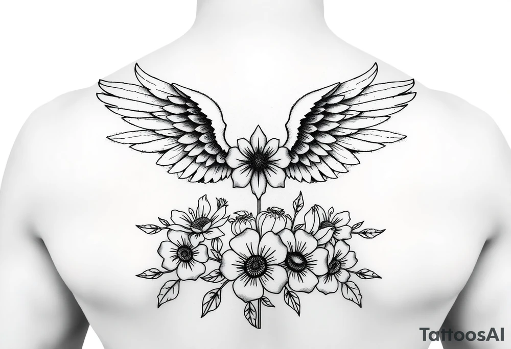 angel wing mental health warrior flowers tattoo idea