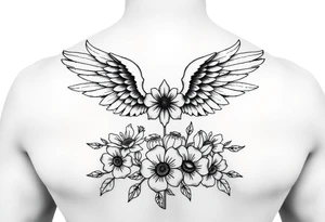 angel wing mental health warrior flowers tattoo idea