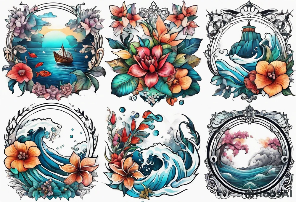 sea, flower tattoo idea