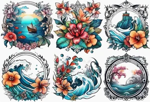 sea, flower tattoo idea