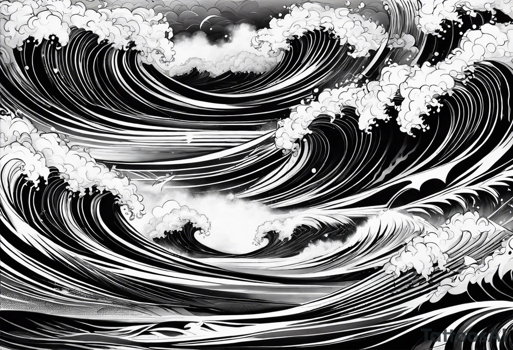 picture 8 by 8 centimeters of sea waves during a storm tattoo idea