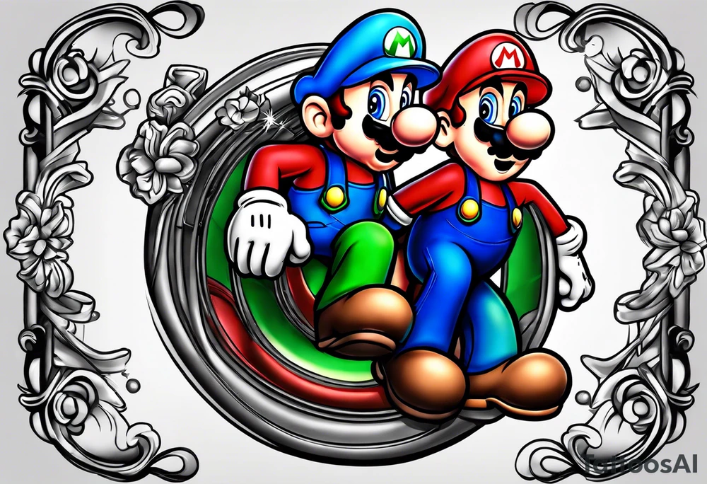 Mario and Luigi getting sucked down a tube tattoo idea
