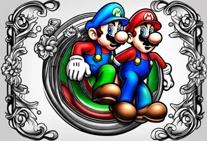 Mario and Luigi getting sucked down a tube tattoo idea