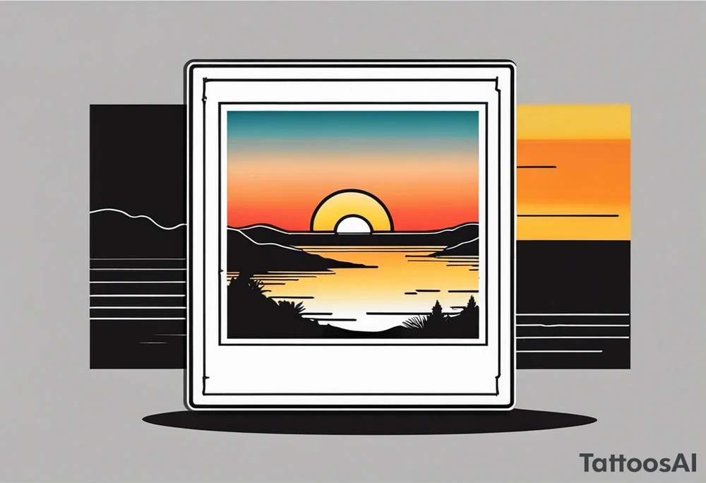the outline of a polaroid-frame where the image of the picture is a sunset tattoo idea