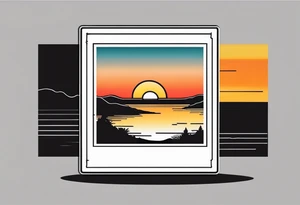 the outline of a polaroid-frame where the image of the picture is a sunset tattoo idea