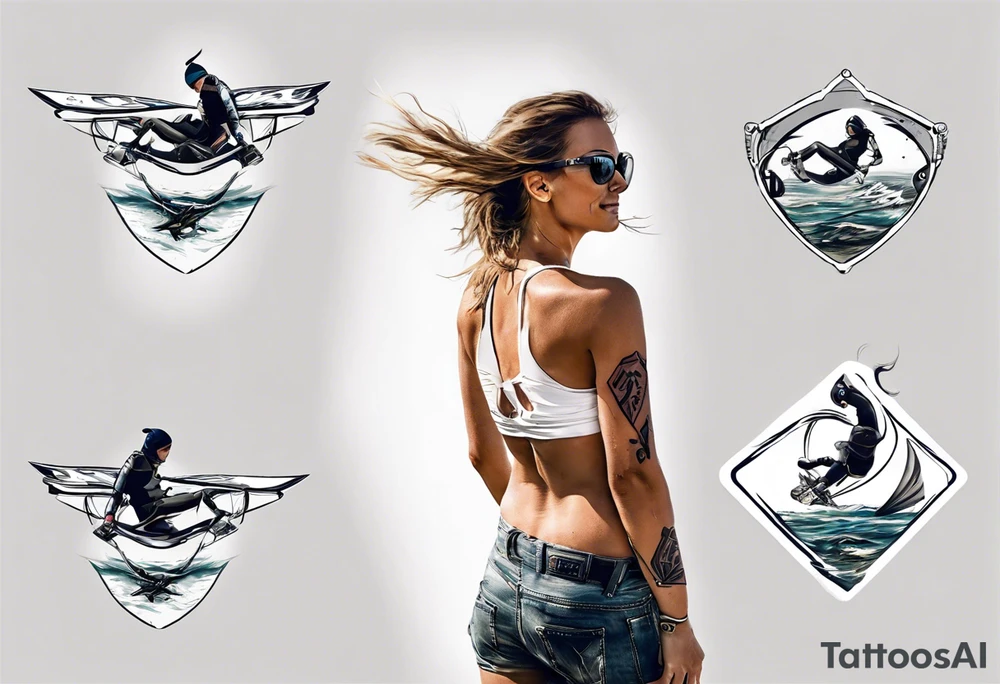 Woman doing Kitesurfing something cool with “AirRiders” logo tattoo idea