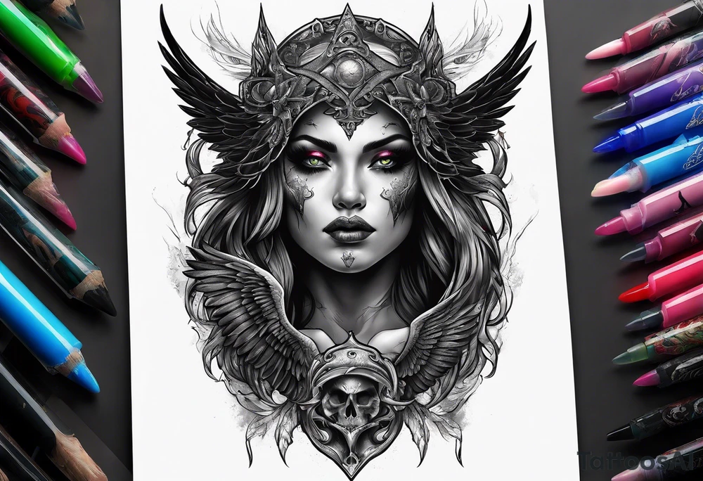 portrait of a creature death angel tattoo idea