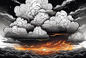 Hardcore clouds with lightning spawned by fire tattoo idea