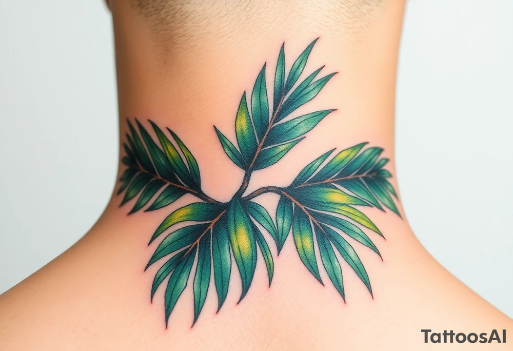 realistic large woven palm leaves tattoo idea